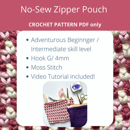 Simple Moss No-Sew Zipper Pouch | Moss Stitch Crochet Pattern