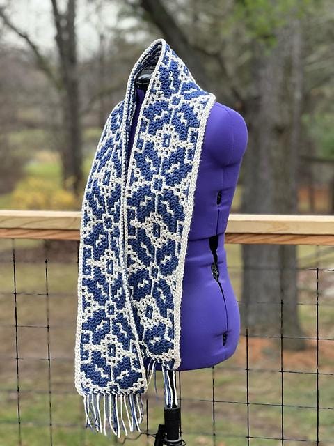 Mosaic Crochet Scarf Pattern for Christmas PDF - Advanced Beginner - Aran Yarn - Fringe & Mosaic Design - Pattern Only
