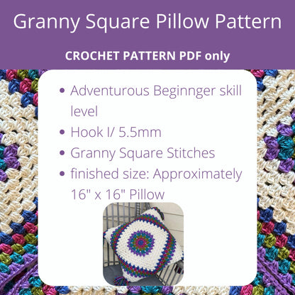 Rainboho Pillow | Rainbow Boho Granny Square Crochet Pattern