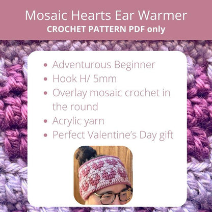 Mosaic Hearts Ear Warmer | Mosaic Crochet Headband Pattern