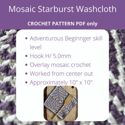 Mosaic Starburst Washcloth | Overlay Mosaic Crochet Pattern