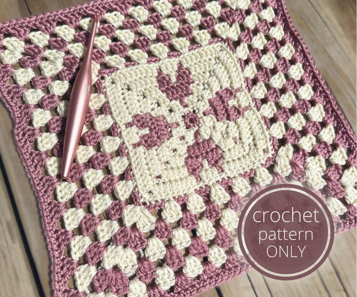 Mosaic Hearts Granny Square | Mosaic Crochet Square Pattern