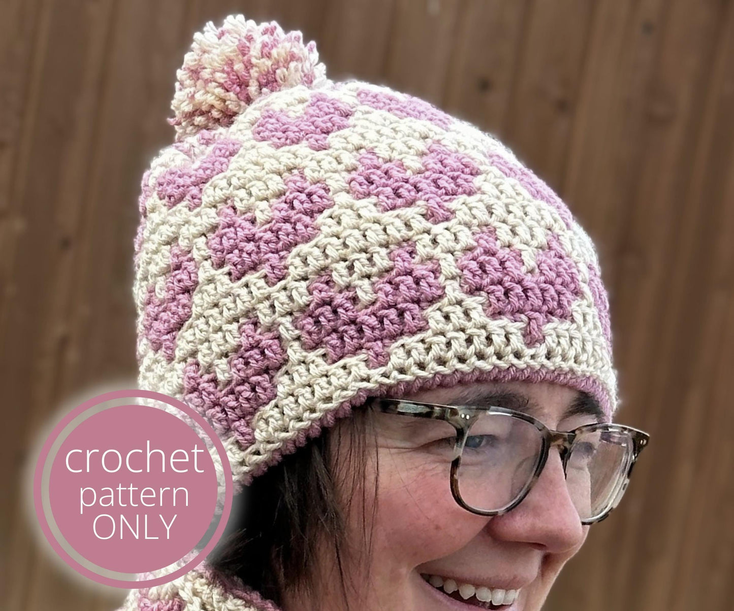 Mosaic Hearts Hat | Mosaic Crochet Beanie Pattern