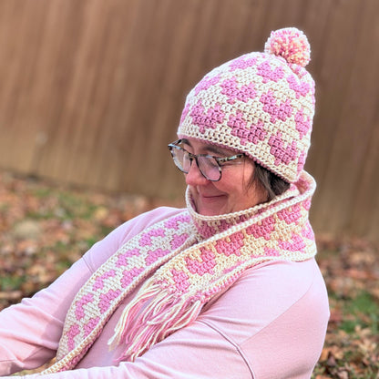 Mosaic Hearts Hat | Mosaic Crochet Beanie Pattern