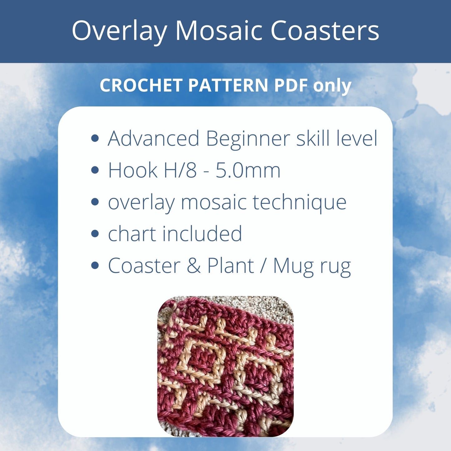 Mosaic Squares Coaster | Mosaic Crochet Pattern